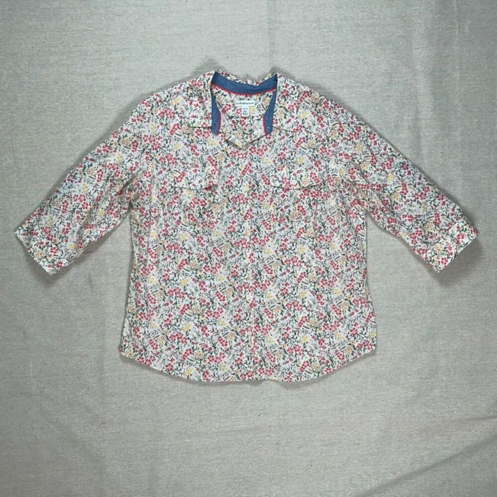 Croft & Barrow | 100% Cotton Floral 3/4 Length Sleeve Button Down Top | PXL